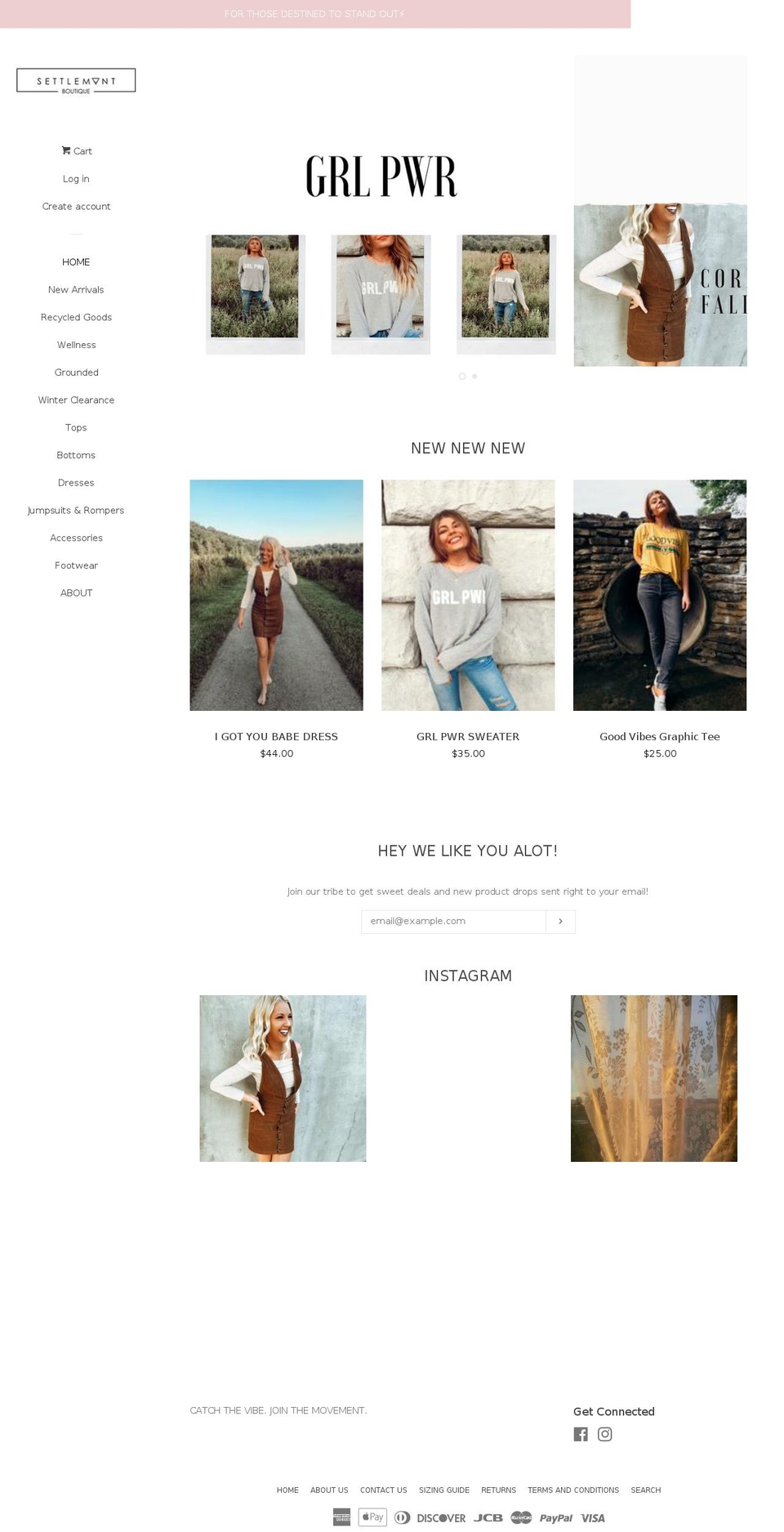 shopsettlementboutique.com — Shopify storefront screenshot
