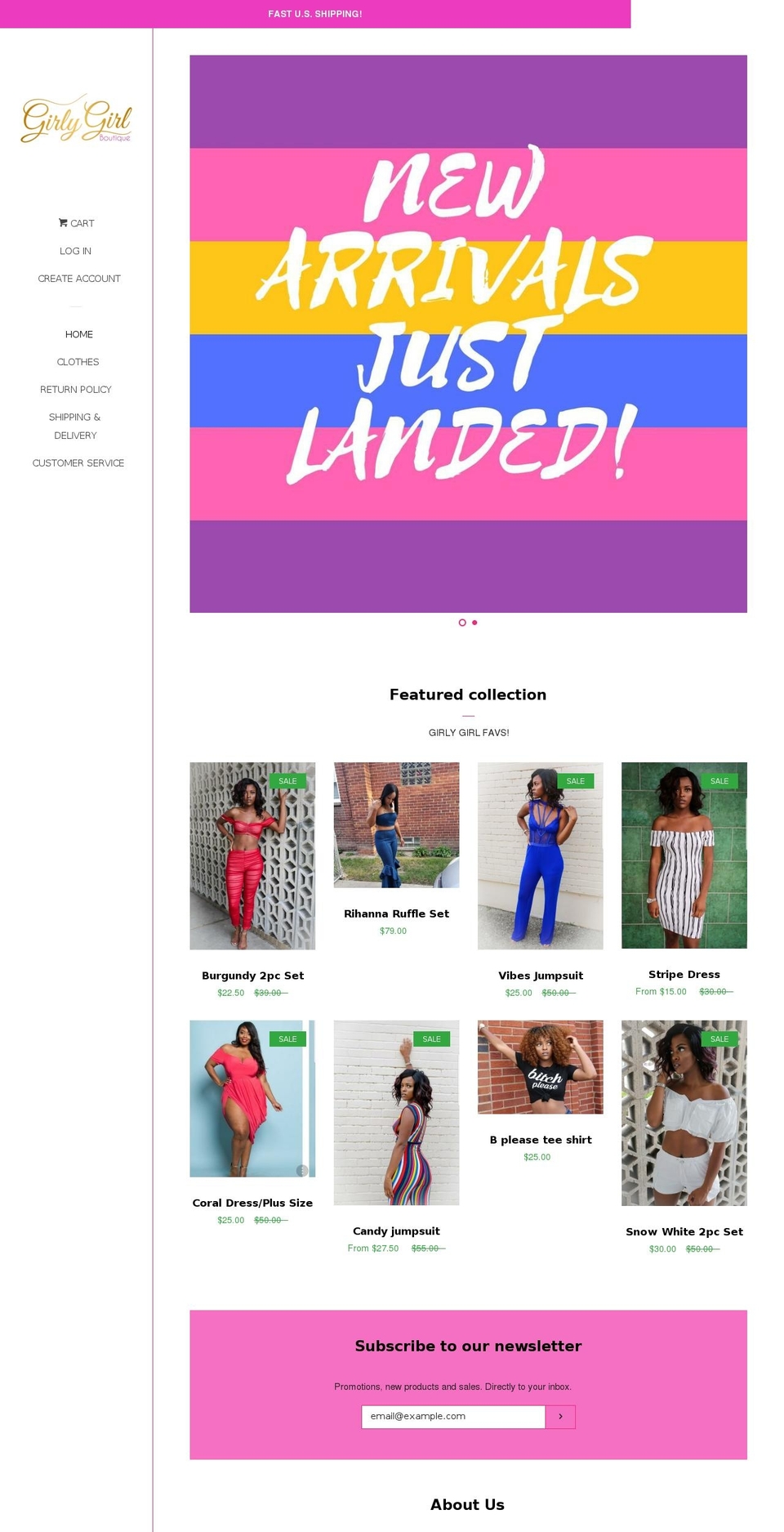 shopsgirlygirl.com — Shopify storefront screenshot