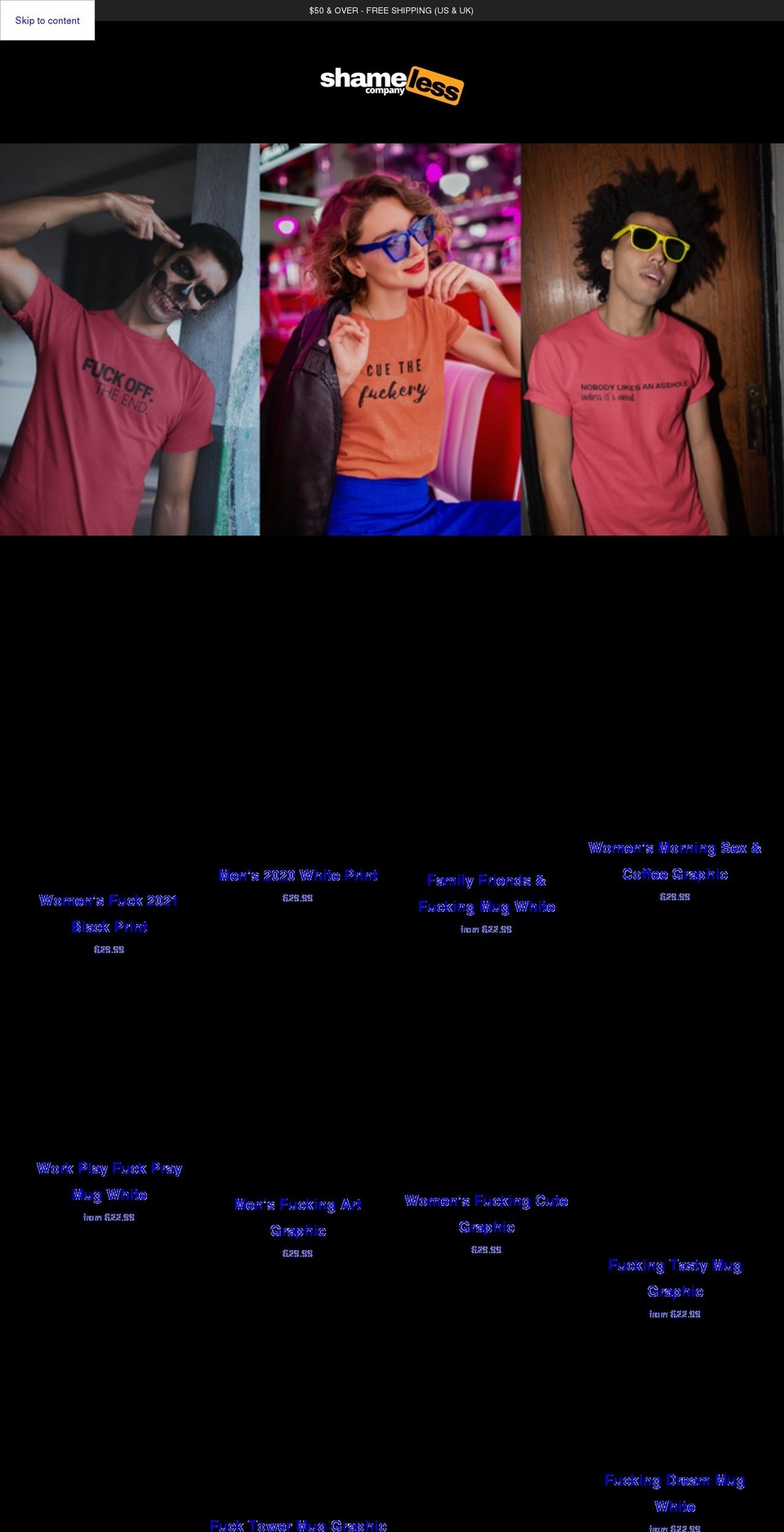 shopshameless.com shopify website screenshot