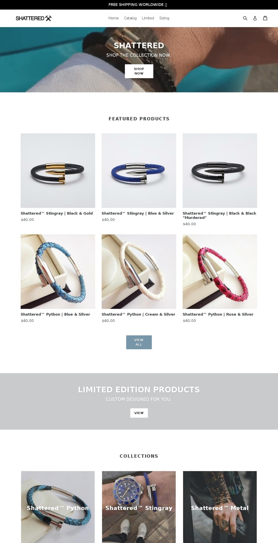 shopshattered.com — Shopify storefront screenshot