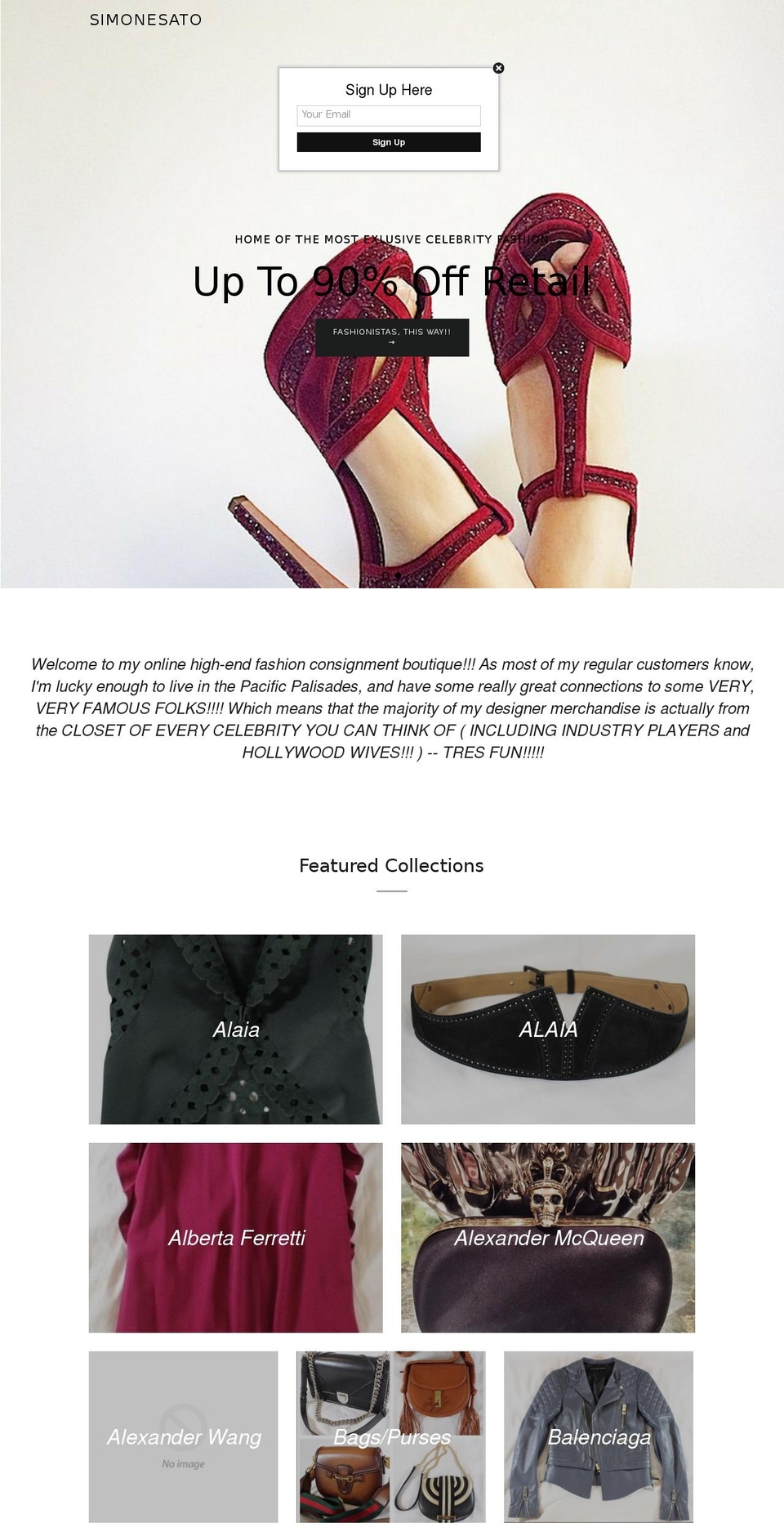 shopsimonesato.com shopify website screenshot