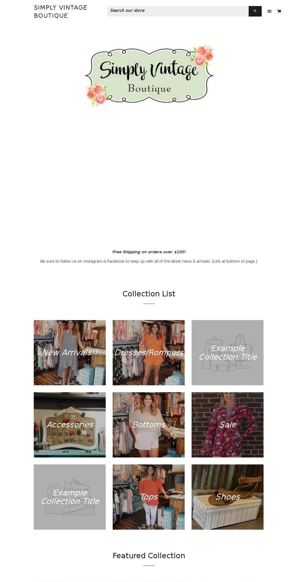 shopsimplyvintageboutique.com — Shopify storefront screenshot
