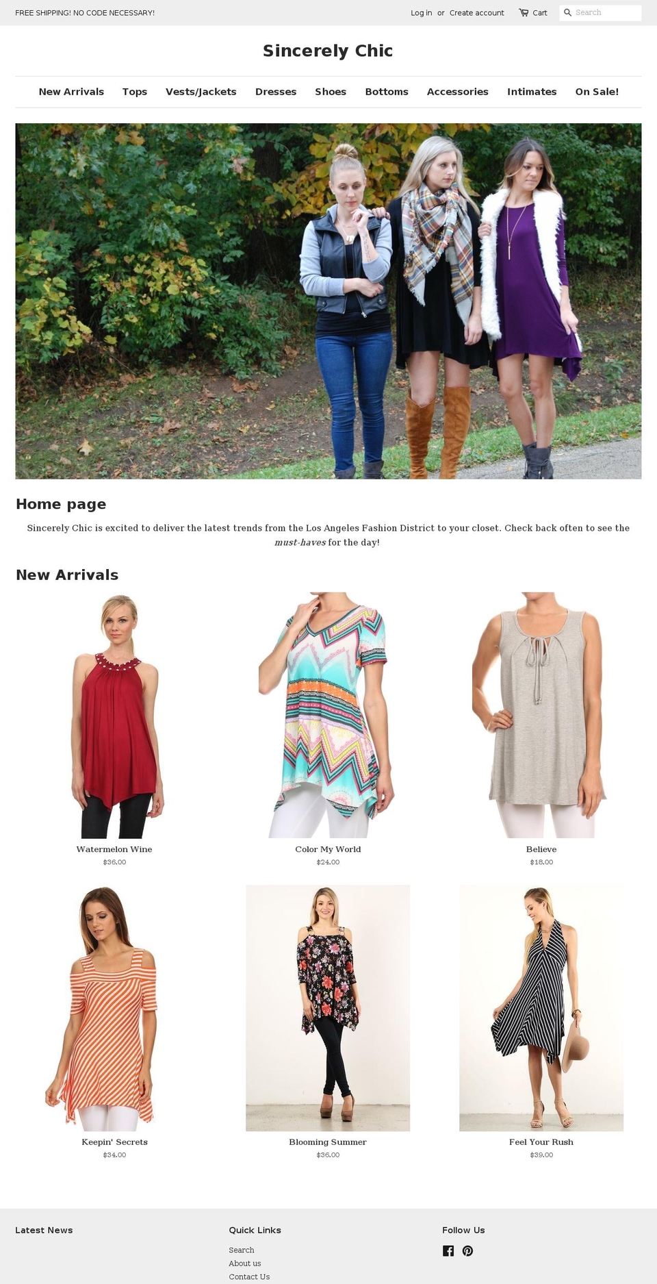 shopsincerelychic.com shopify website screenshot