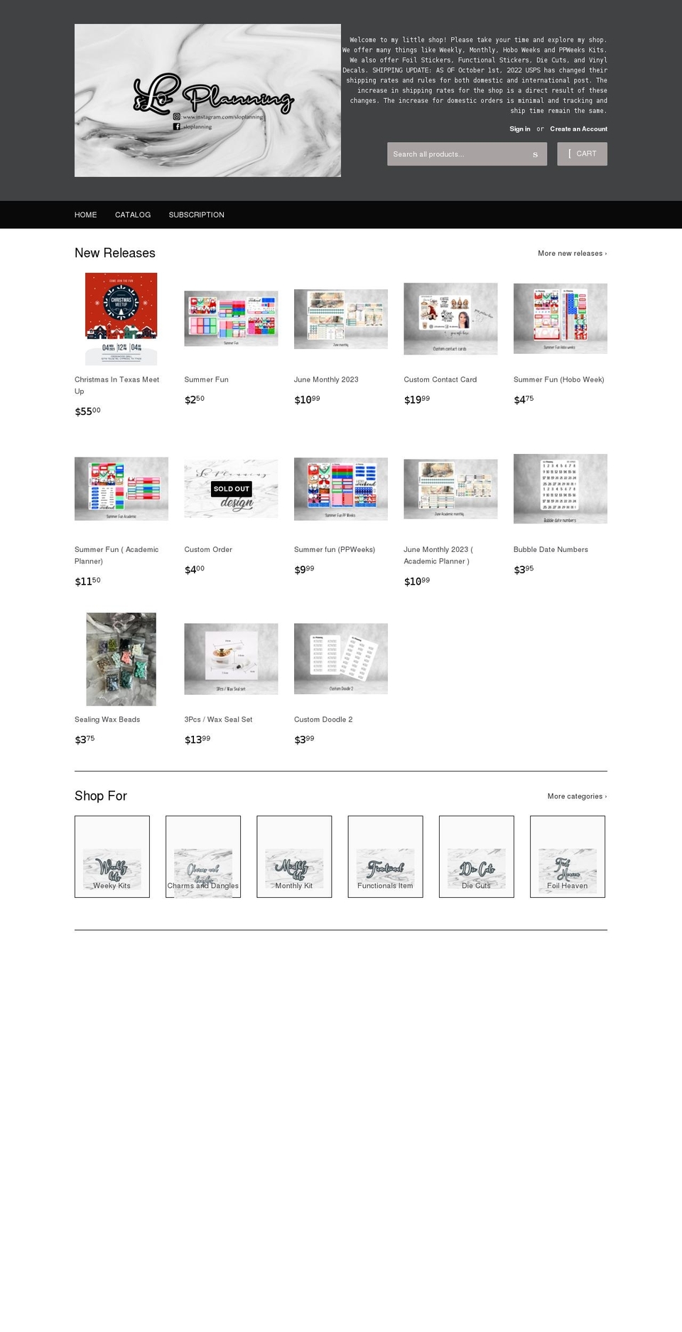 shopsloplanning.com shopify website screenshot