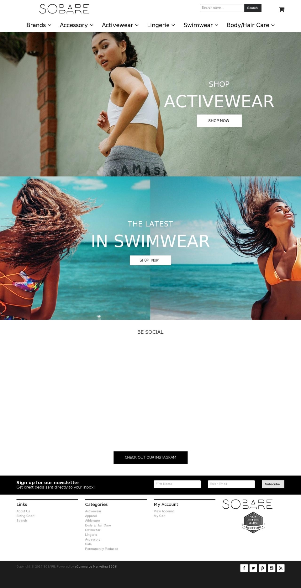 shopsobare.com shopify website screenshot