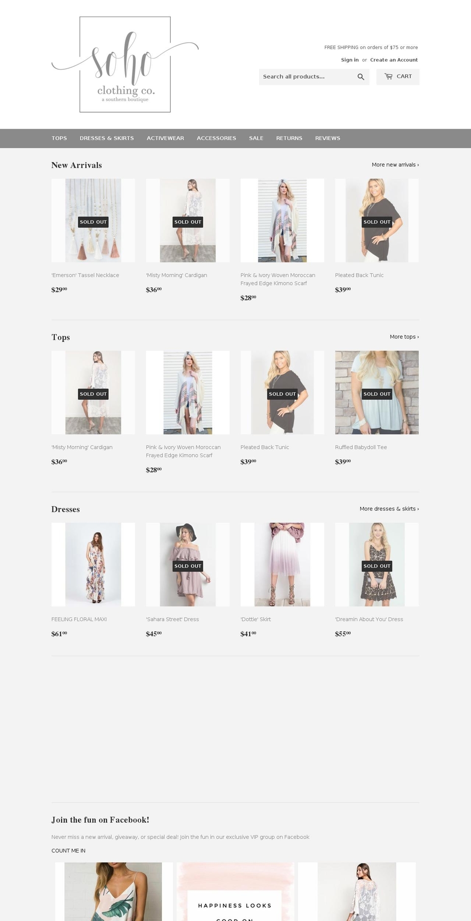 shopsohoclothingco.com — Shopify storefront screenshot