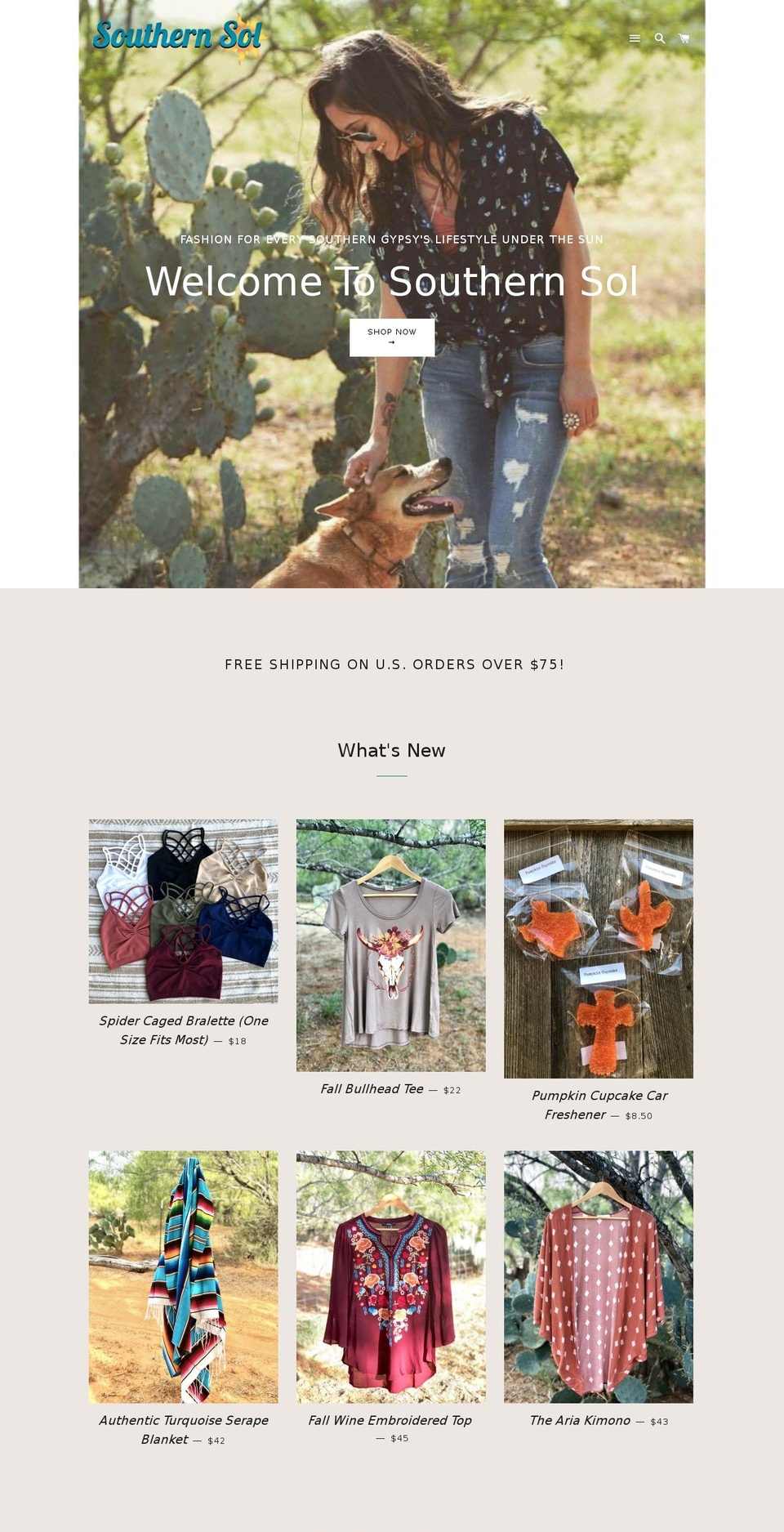 shopsouthernsol.com shopify website screenshot