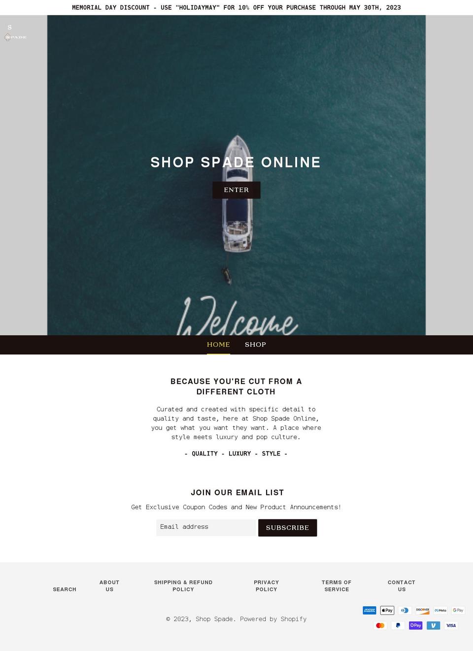 shopspadeonline.com shopify website screenshot