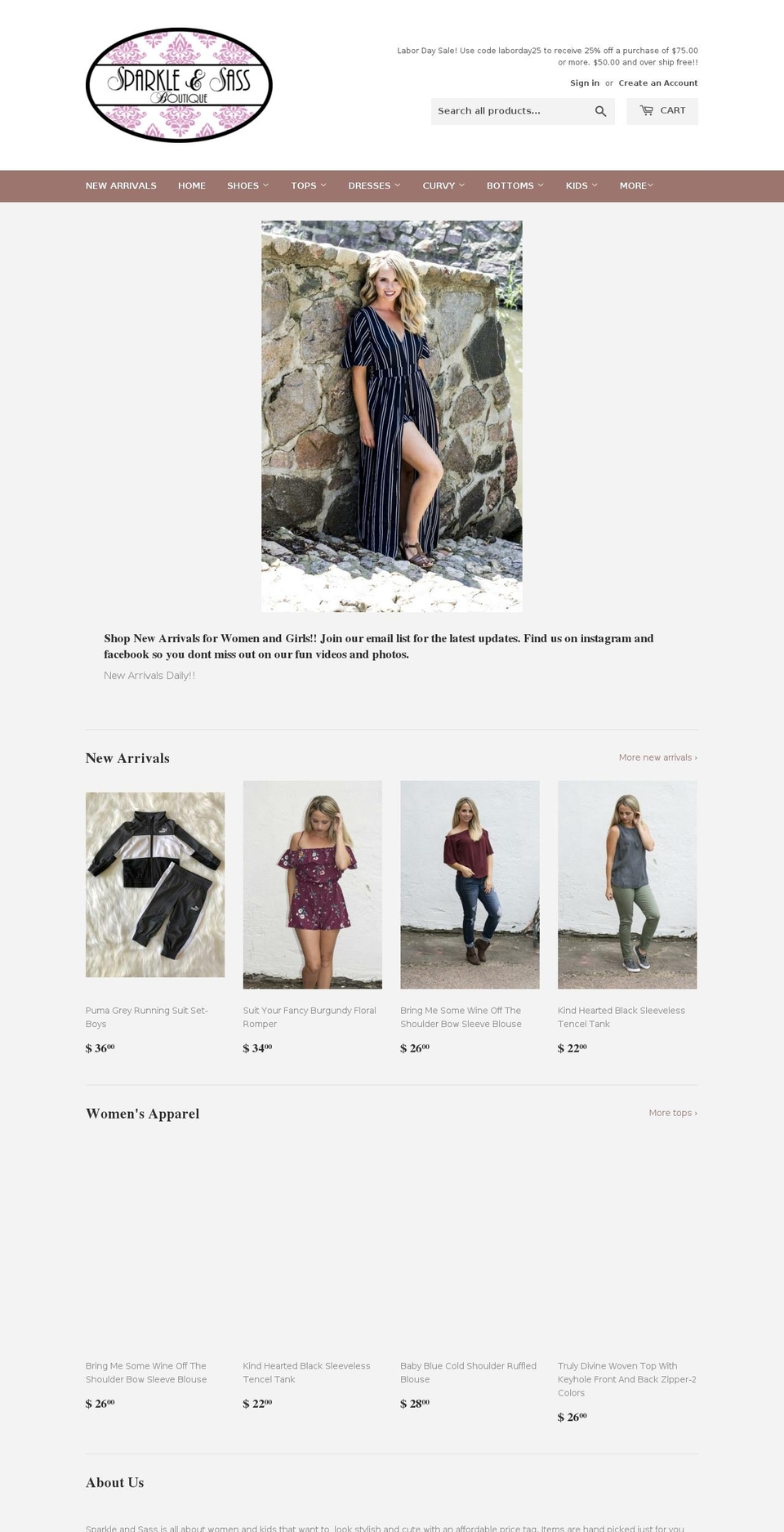 shopsparkleandsass.com shopify website screenshot