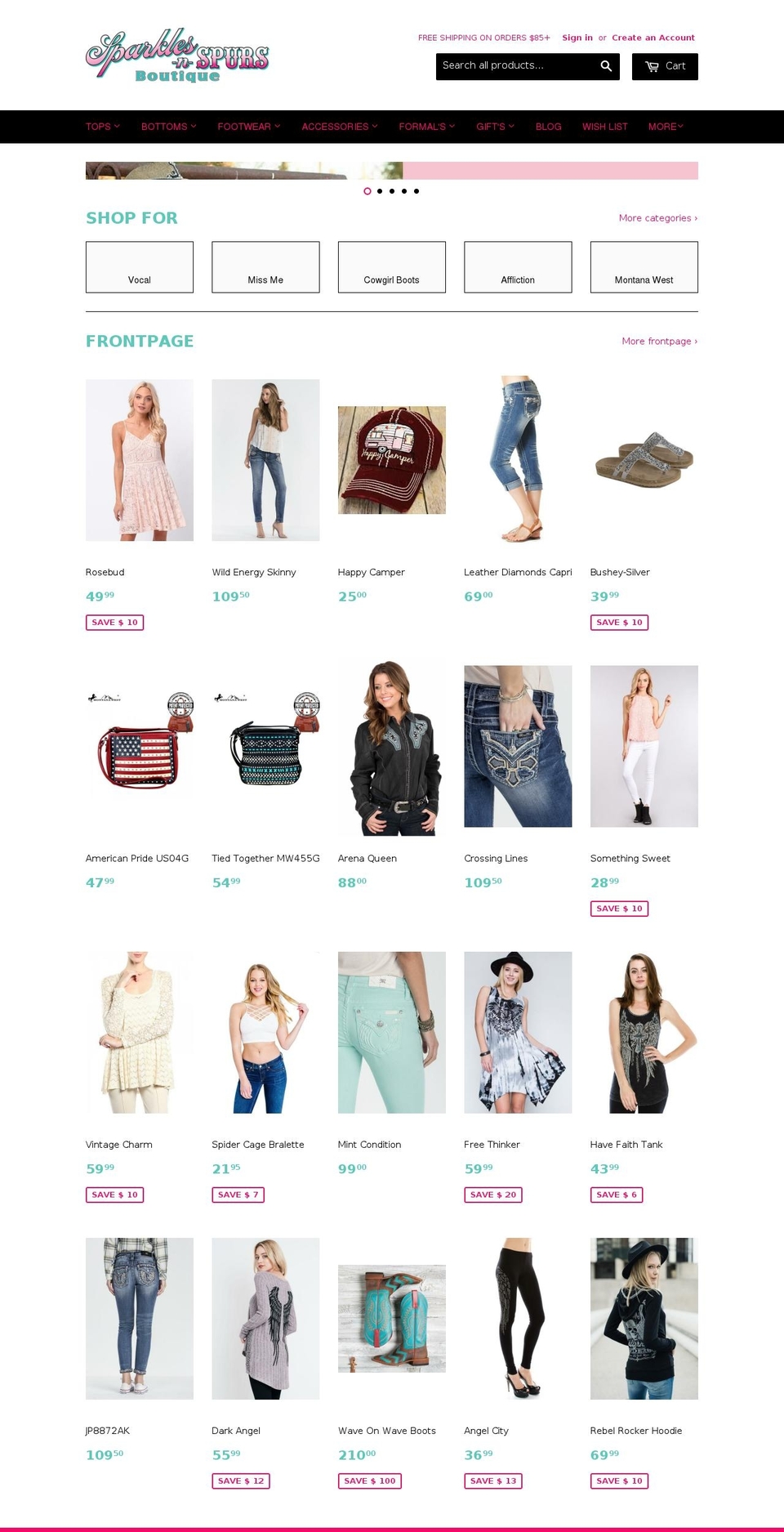 shopsparklesandspurs.com shopify website screenshot
