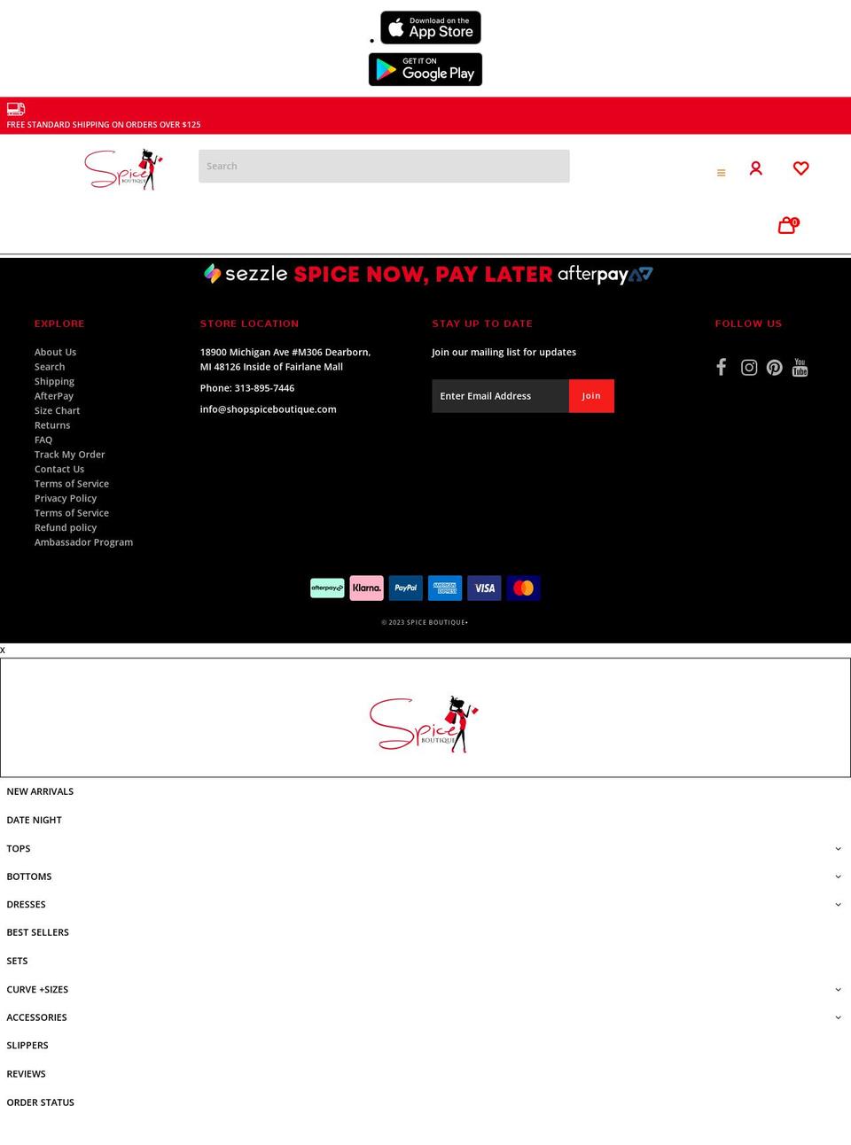 shopspiceboutique.com shopify website screenshot