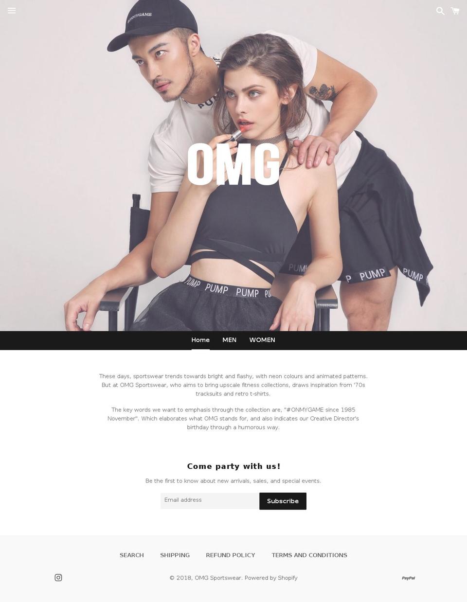 shopsportswearbyomg.com — Shopify storefront screenshot
