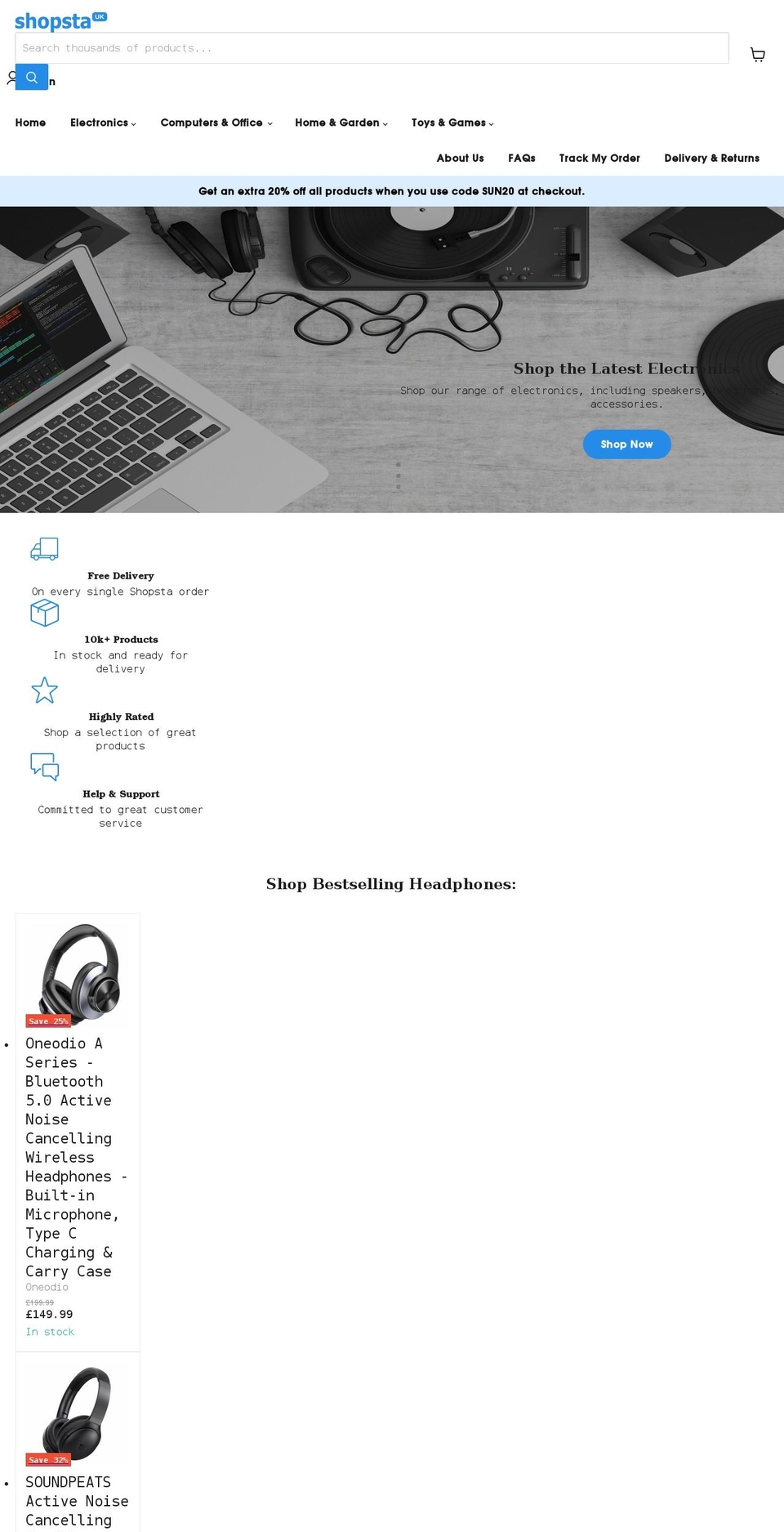 shopsta.co.uk shopify website screenshot