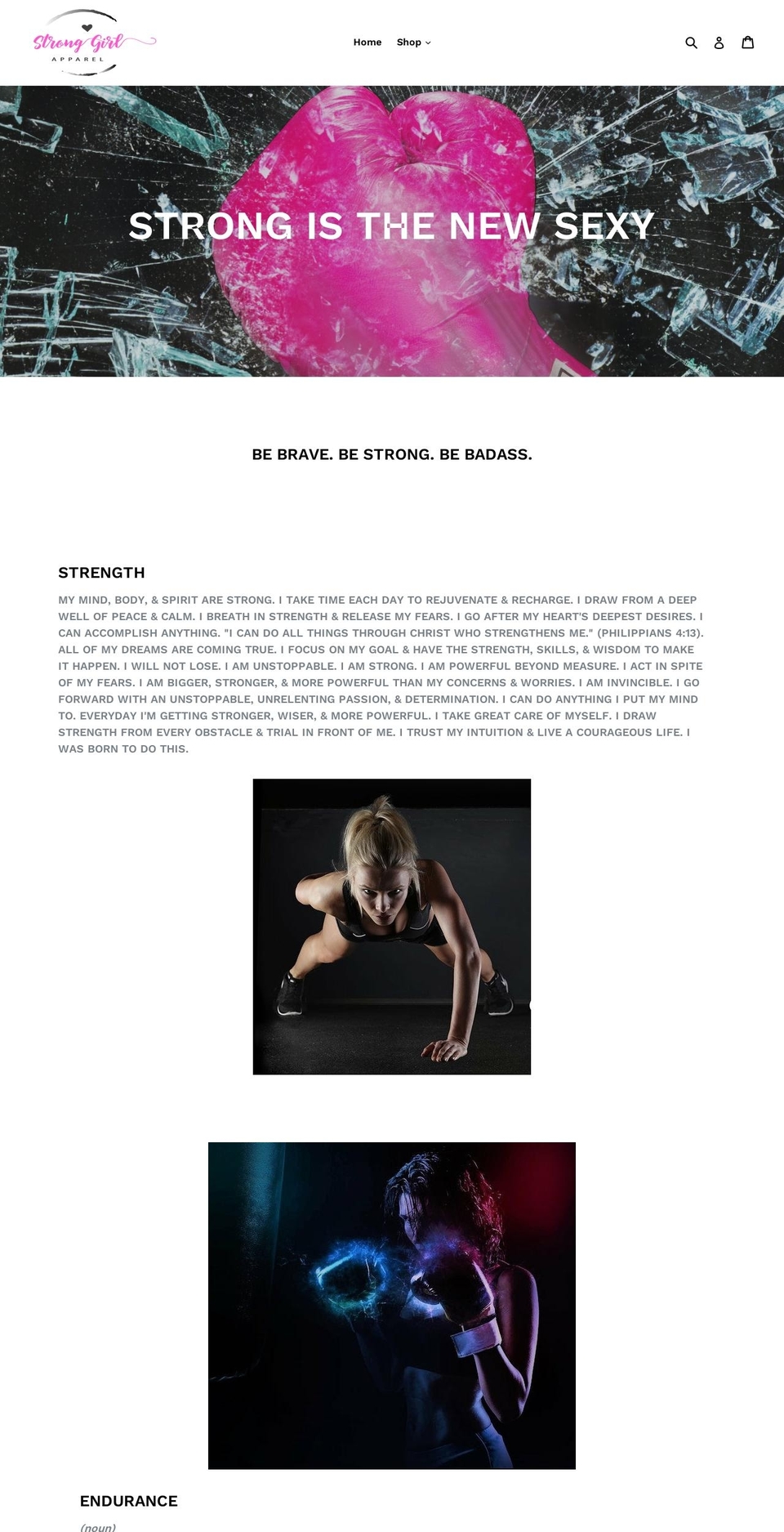 shopstronggirlapparel.com — Shopify storefront screenshot