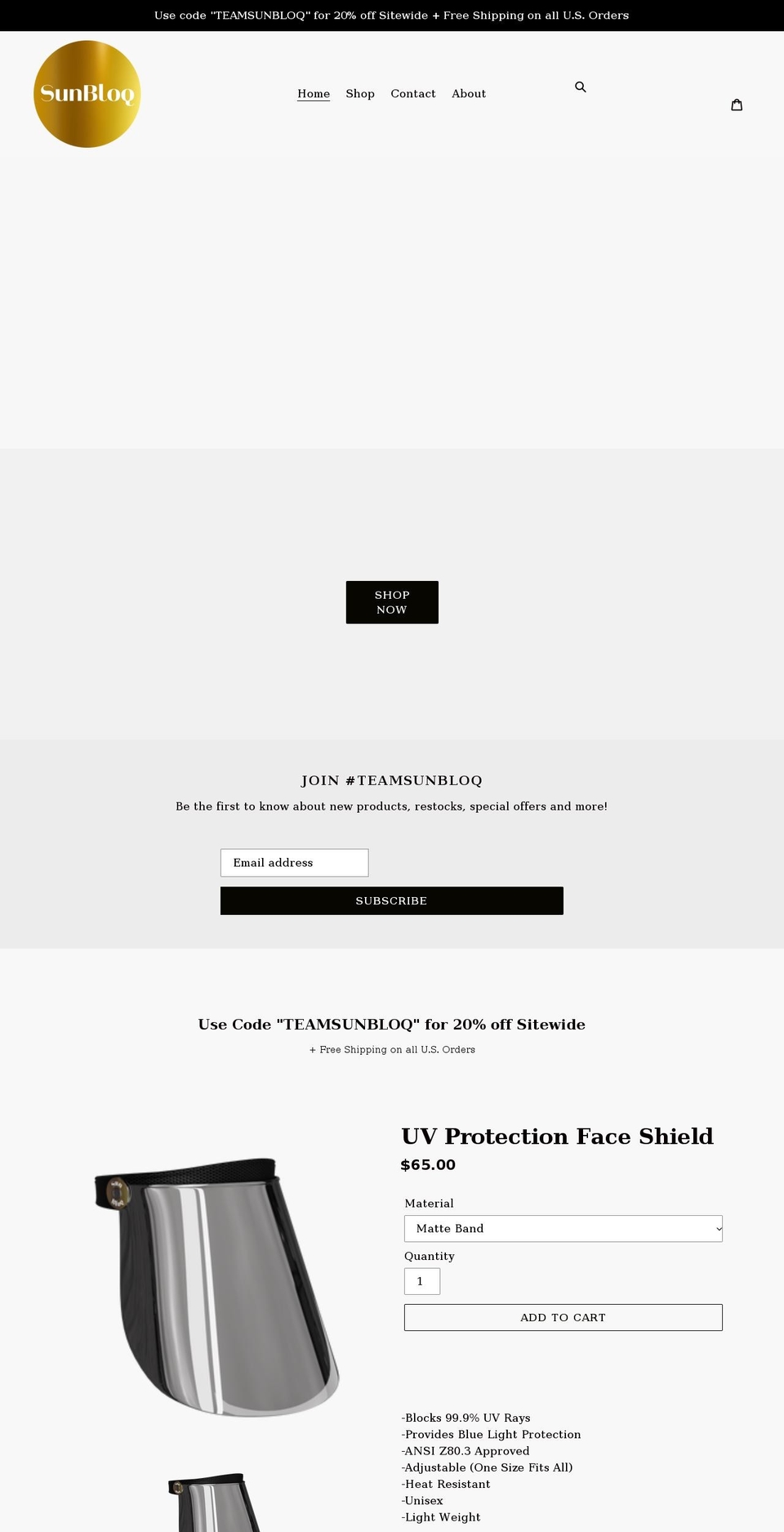 shopsunbloq.com shopify website screenshot