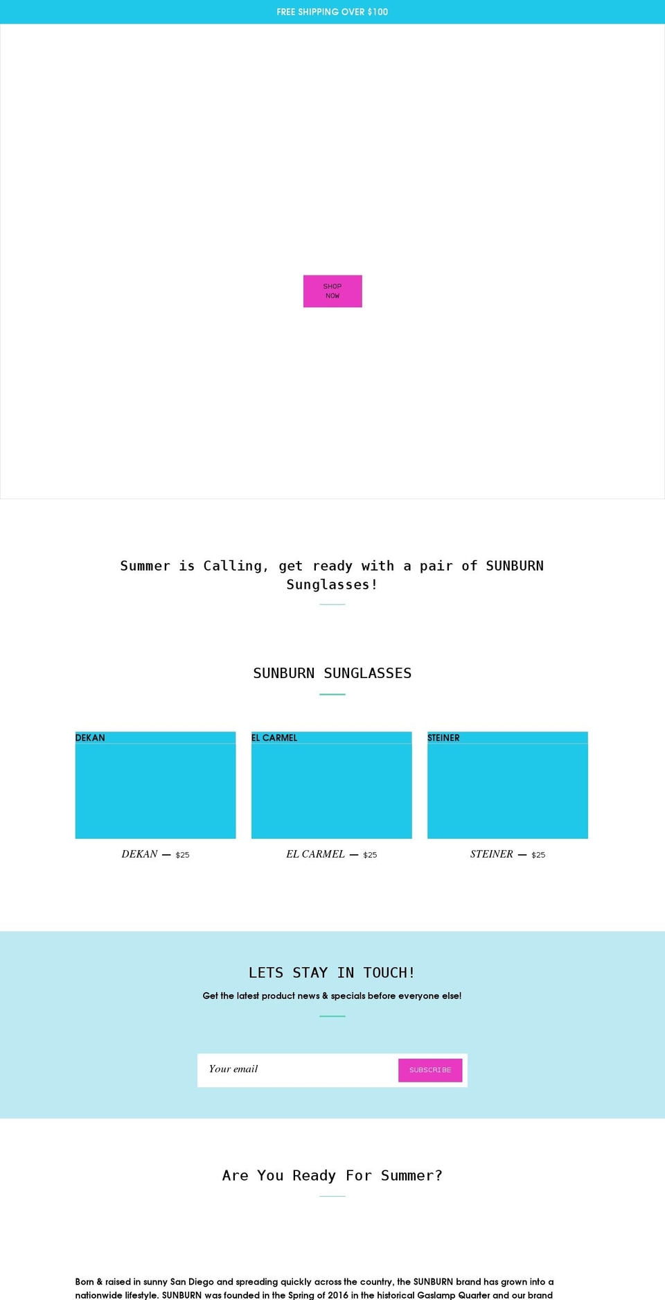 shopsunburn.com shopify website screenshot