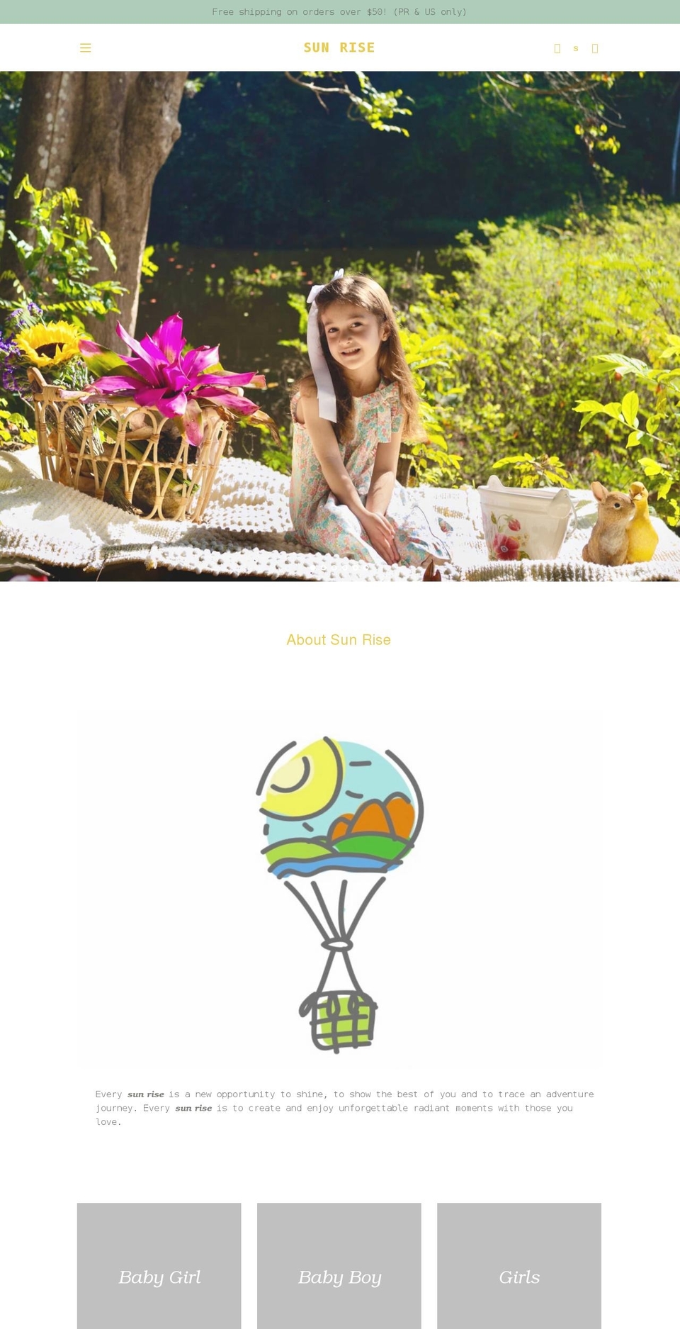 shopsunrisekids.com shopify website screenshot