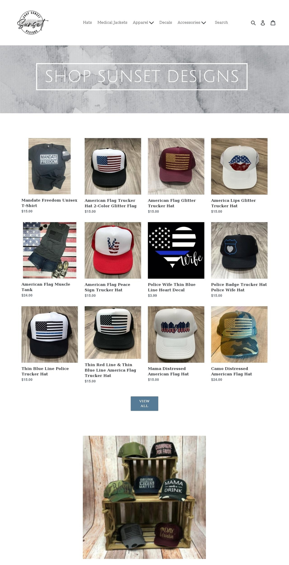 shopsunsetdesigns.com shopify website screenshot