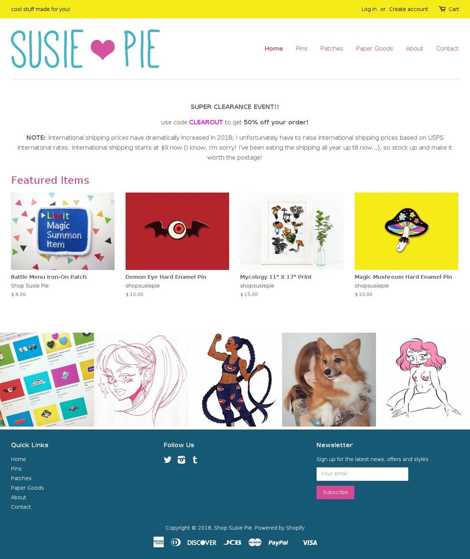 shopsusiepie.com — Shopify storefront screenshot