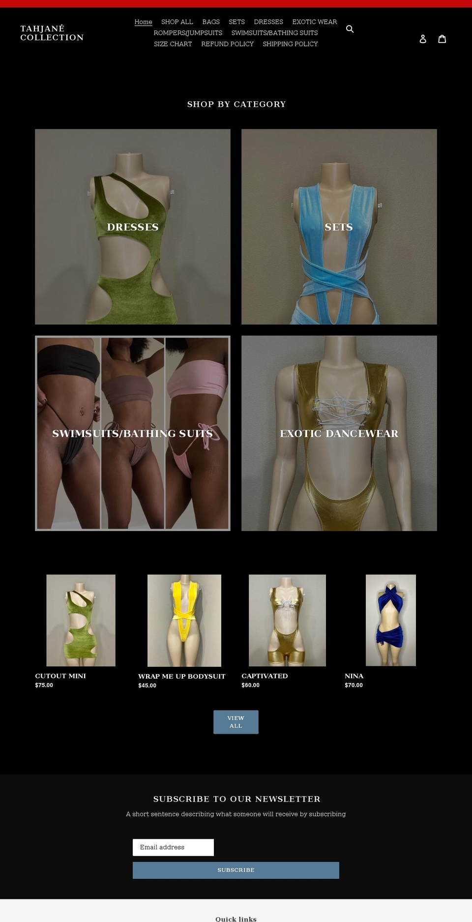 shoptahjanecollection.com shopify website screenshot