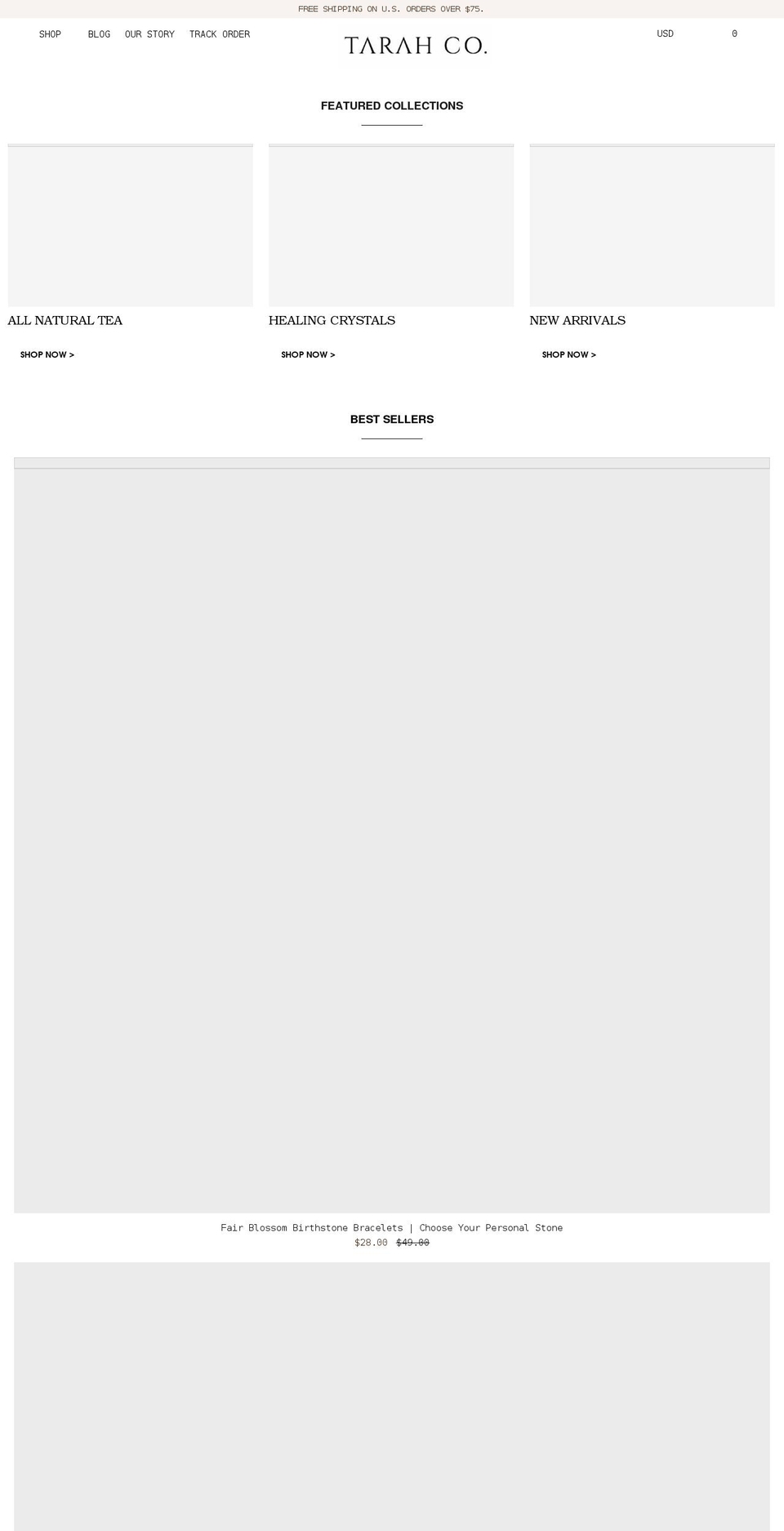 shoptarahco.com shopify website screenshot