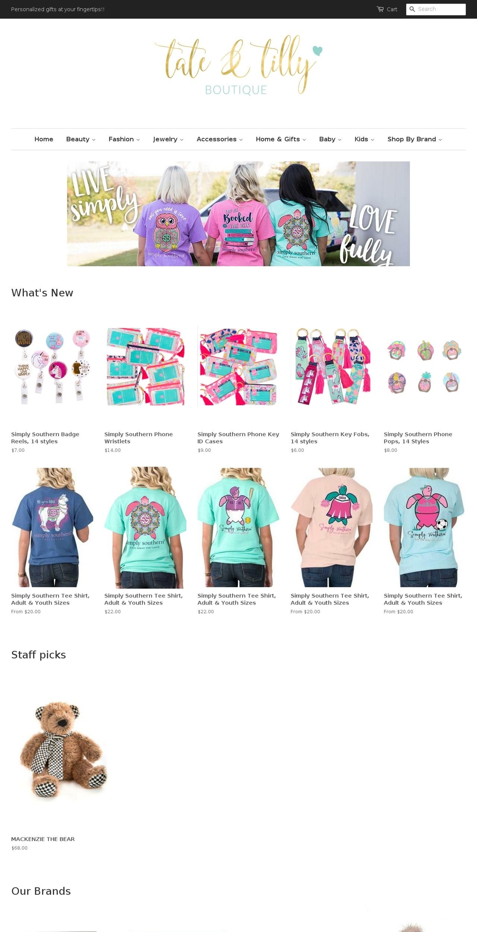shoptateandtilly.com shopify website screenshot