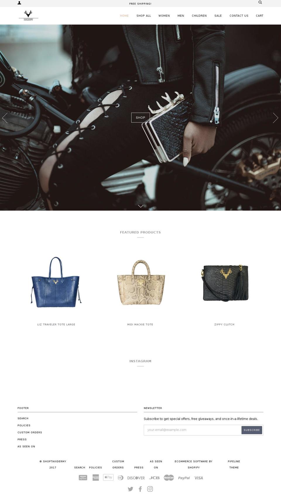 shoptaxidermy.com shopify website screenshot