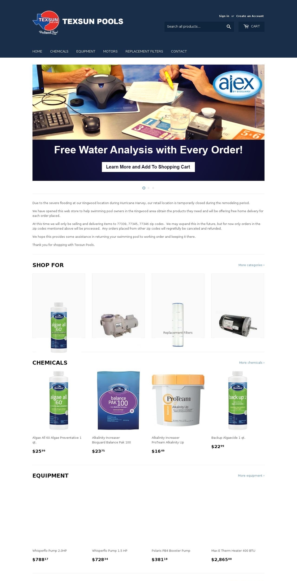shoptexsunpools.com shopify website screenshot