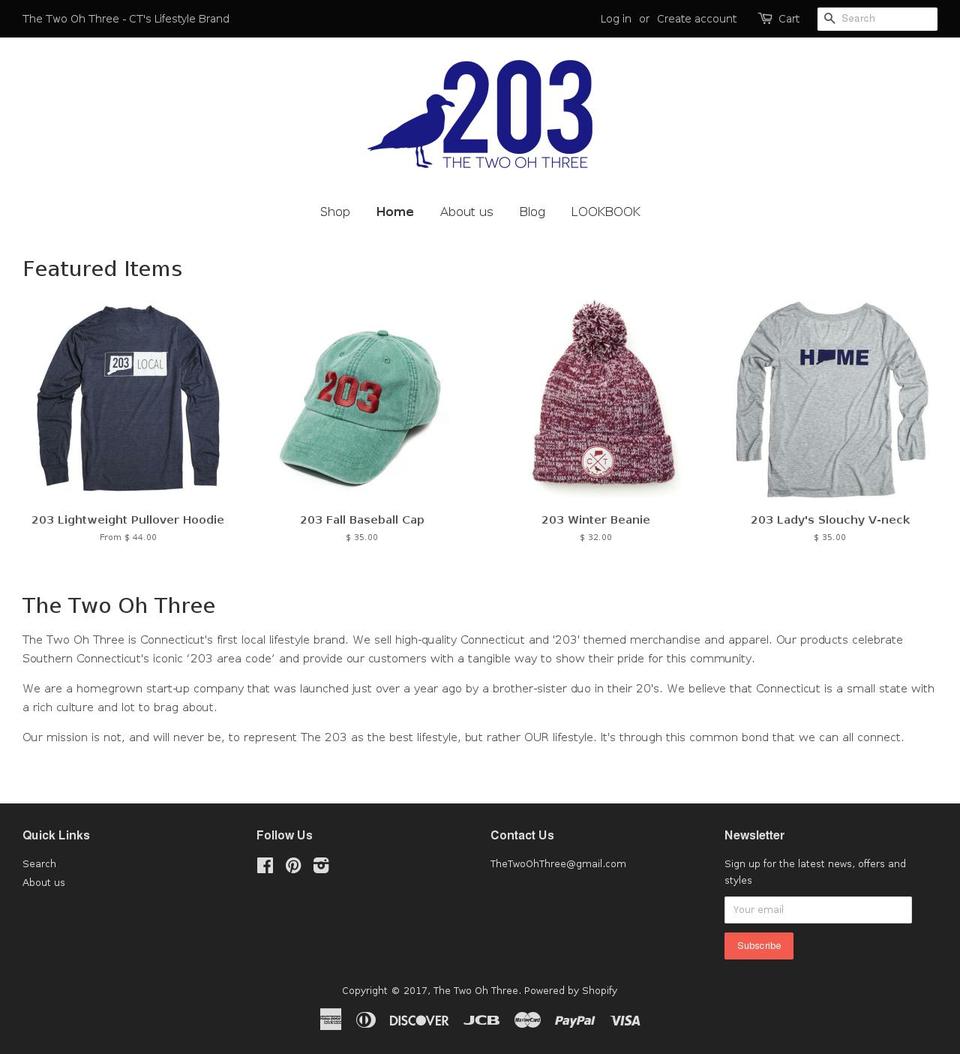 shopthe203.com shopify website screenshot