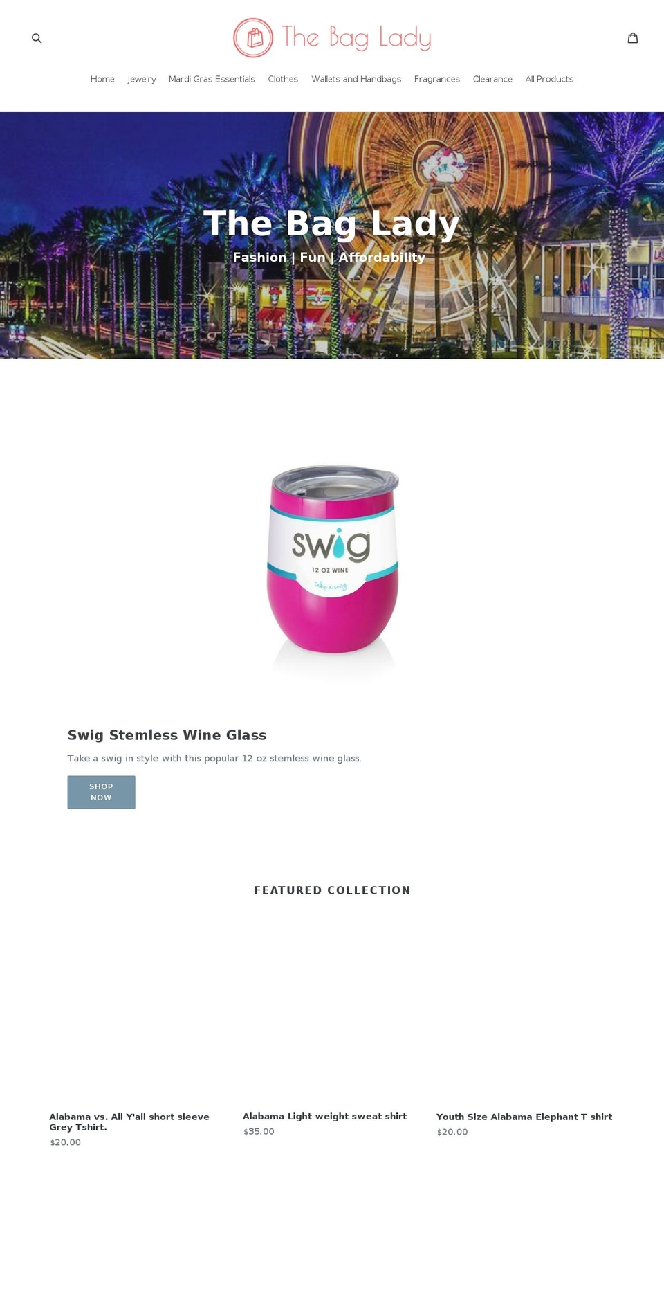 shopthebaglady.com shopify website screenshot