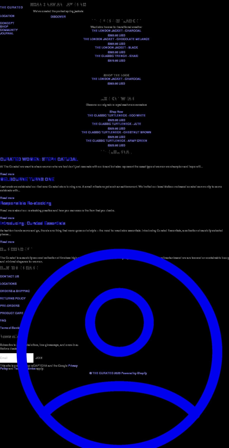shopthecurated.net shopify website screenshot