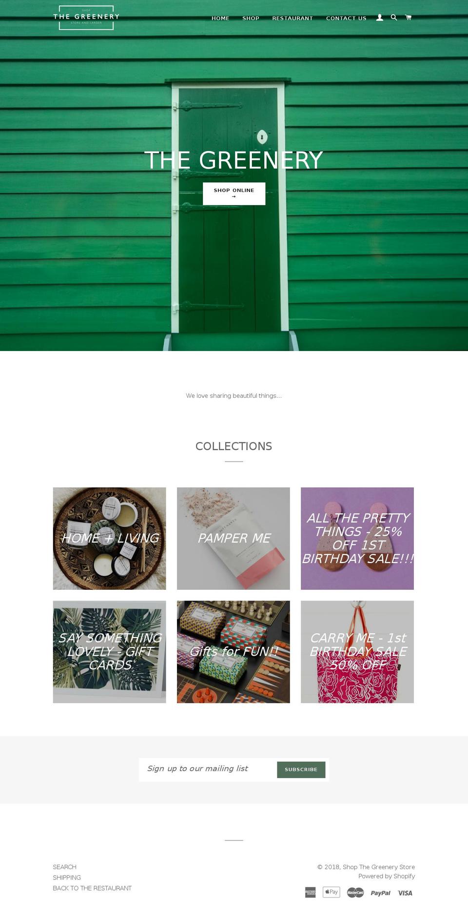 shopthegreenerystore.com — Shopify storefront screenshot
