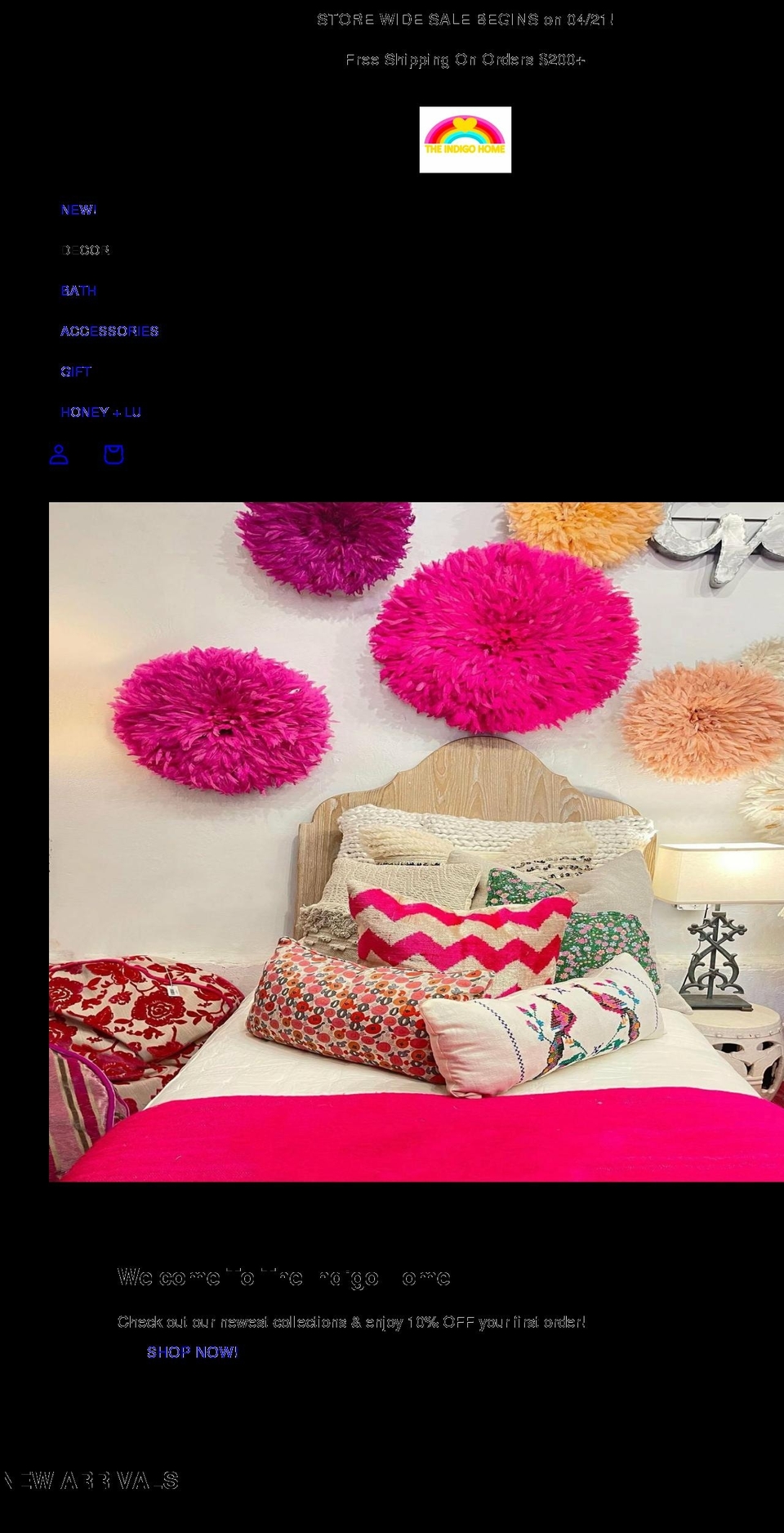 shoptheindigohome.com shopify website screenshot