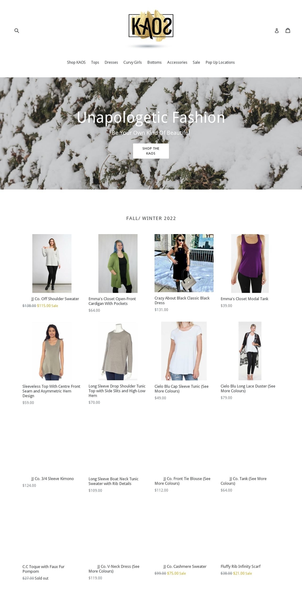 shopthekaos.com — Shopify storefront screenshot