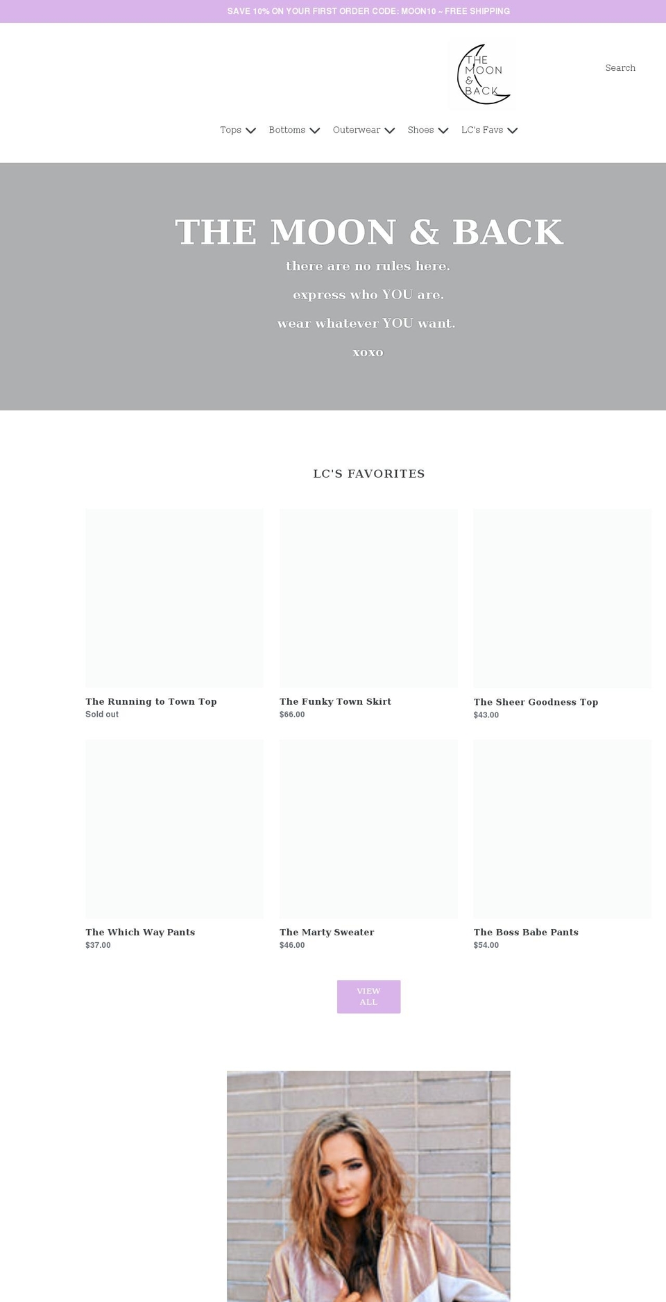 shopthemoonandback.com shopify website screenshot