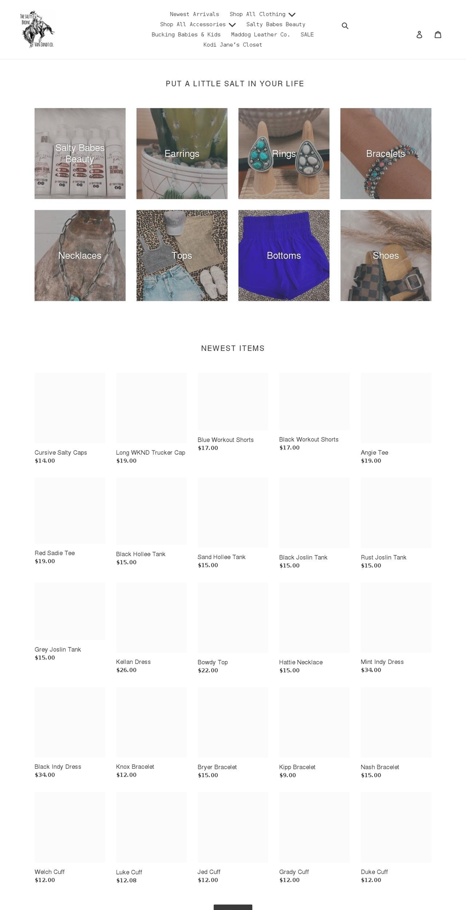 shopthesaltybronc.com shopify website screenshot