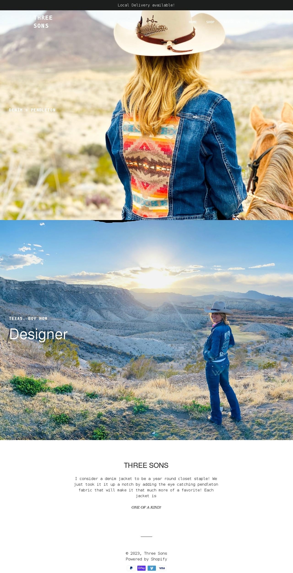 shopthreesons.com shopify website screenshot