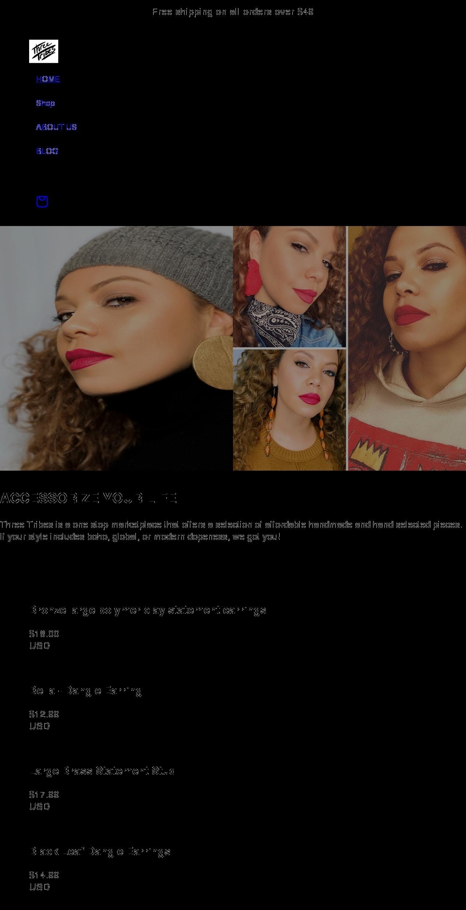 shopthreetribes.com shopify website screenshot
