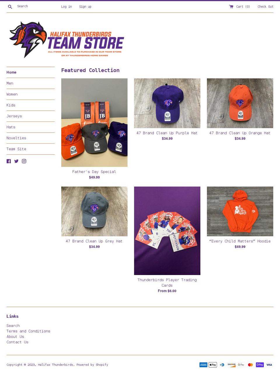 shopthunderbirds.com shopify website screenshot
