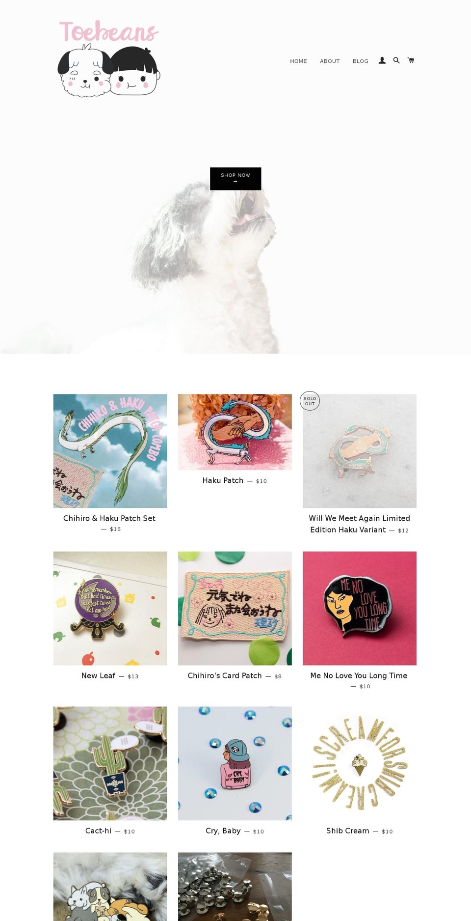 shoptoebeans.com shopify website screenshot