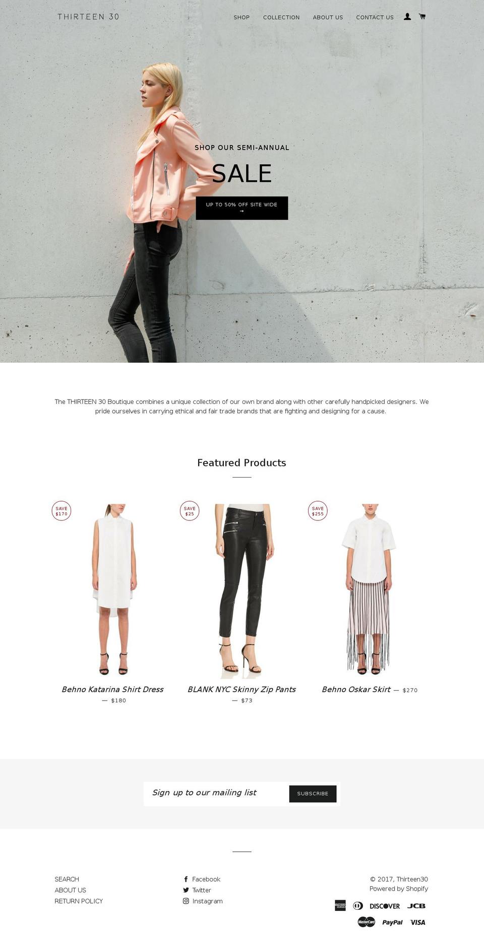shoptrecetreinta.com shopify website screenshot