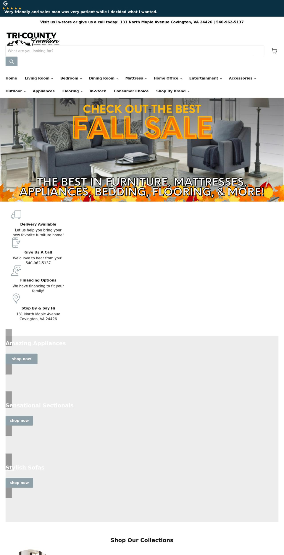 shoptricountyfurniture.com shopify website screenshot