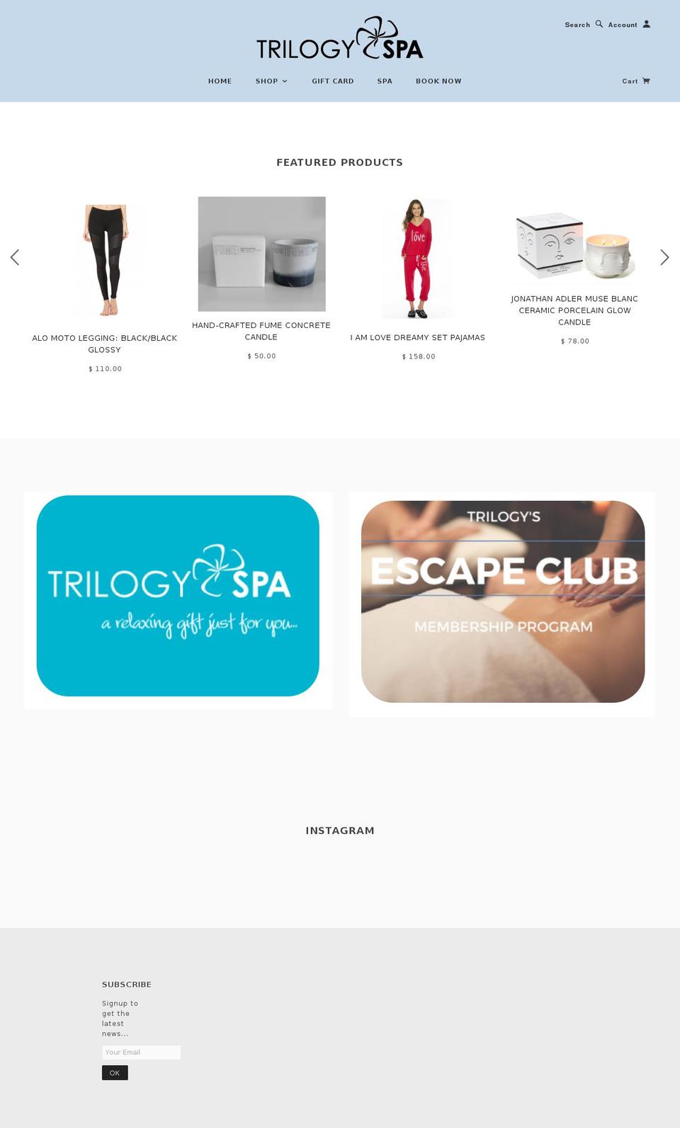 shoptrilogyspa.com — Shopify storefront screenshot