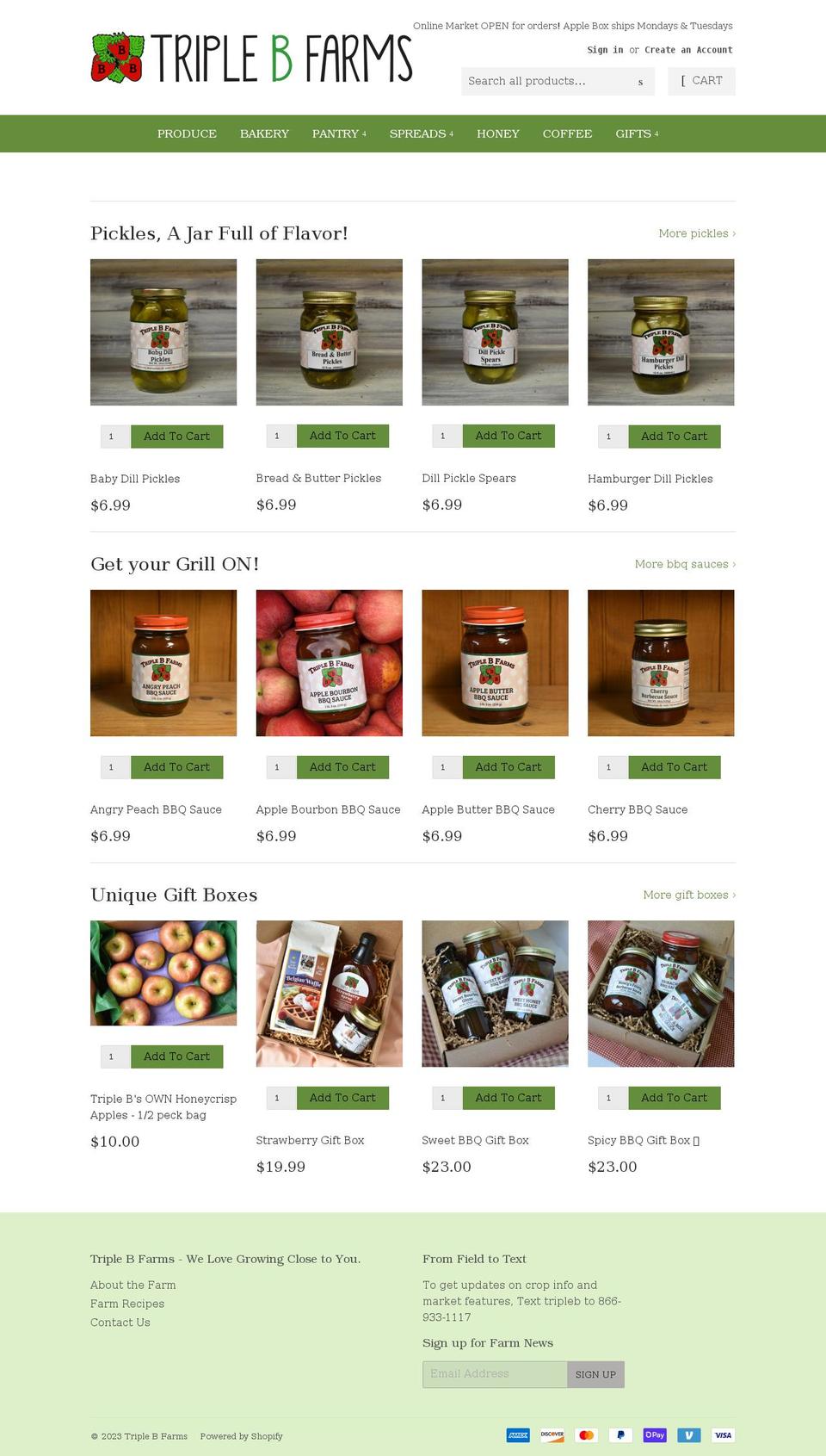 shoptriplebfarms.com shopify website screenshot