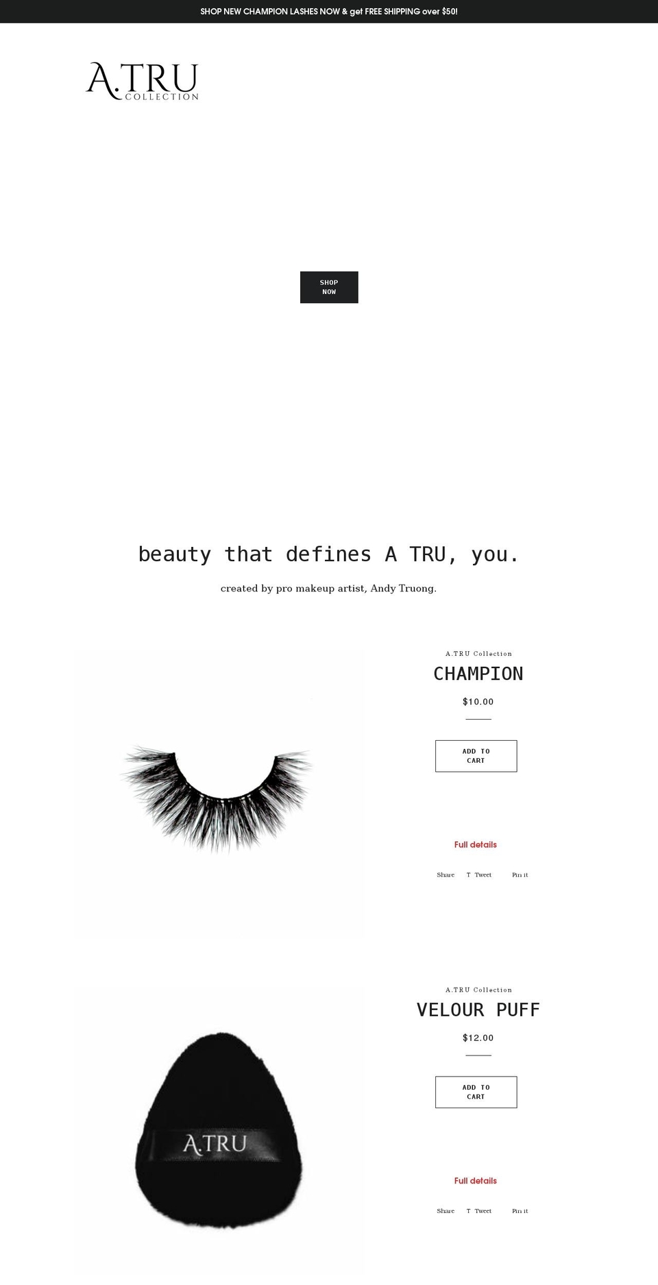 shoptrulashes.com shopify website screenshot