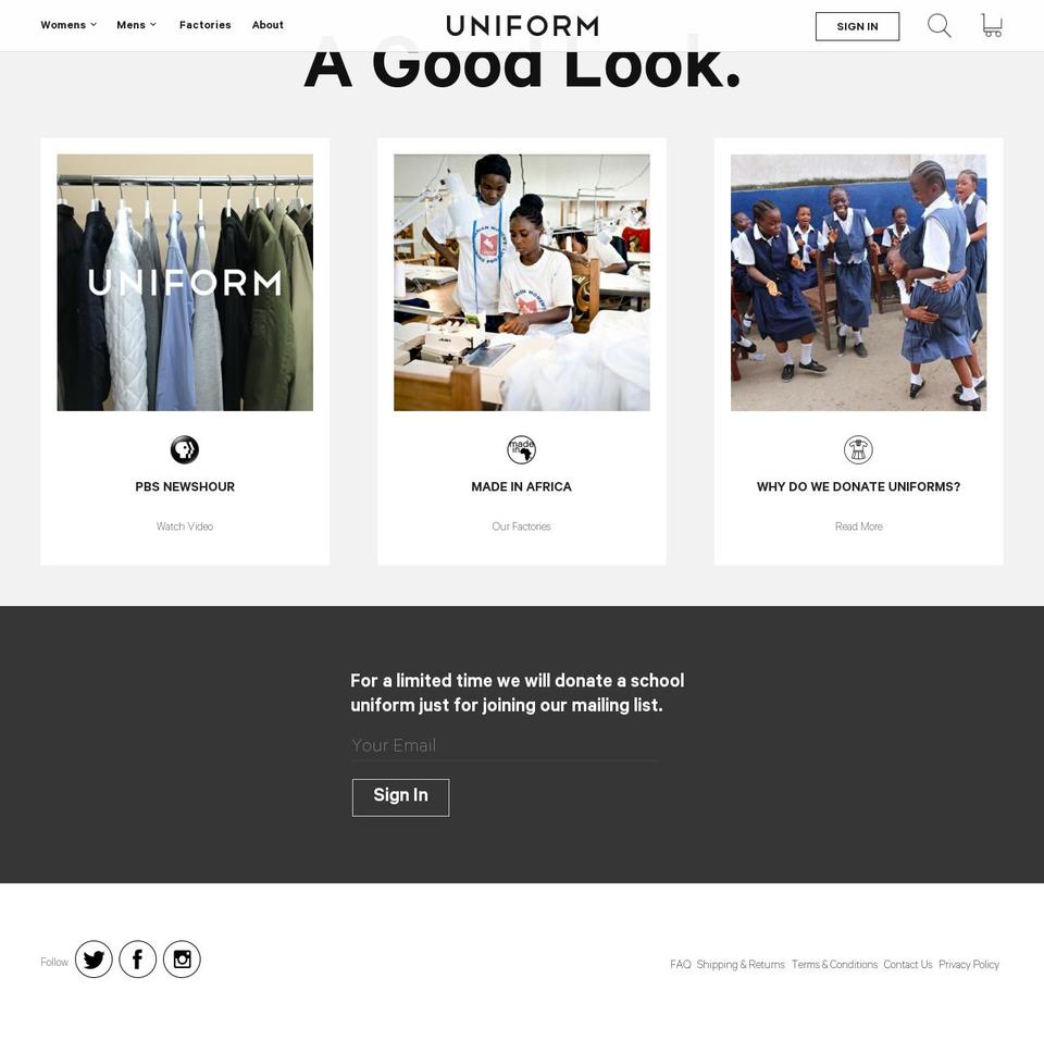 shopuniform.com shopify website screenshot