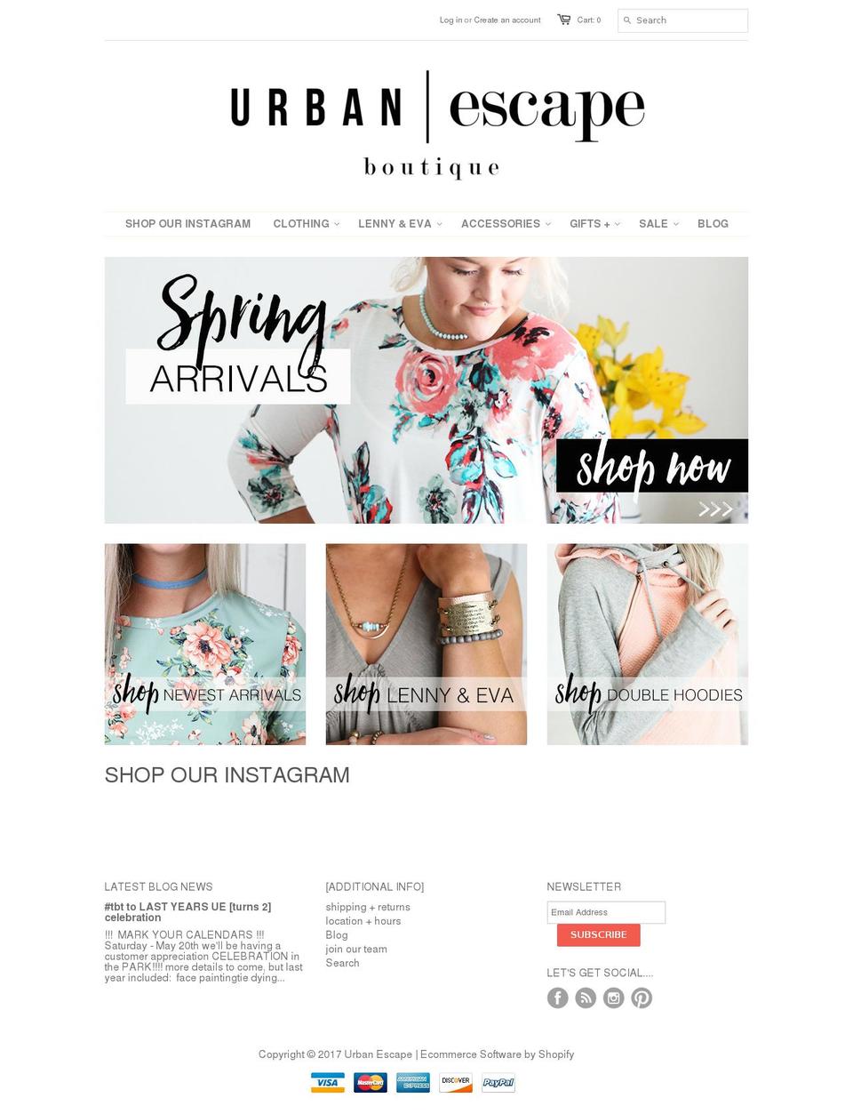shopurbanescape.com shopify website screenshot
