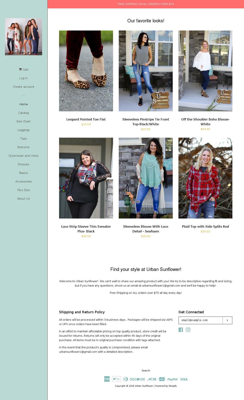 shopurbansunflower.com shopify website screenshot