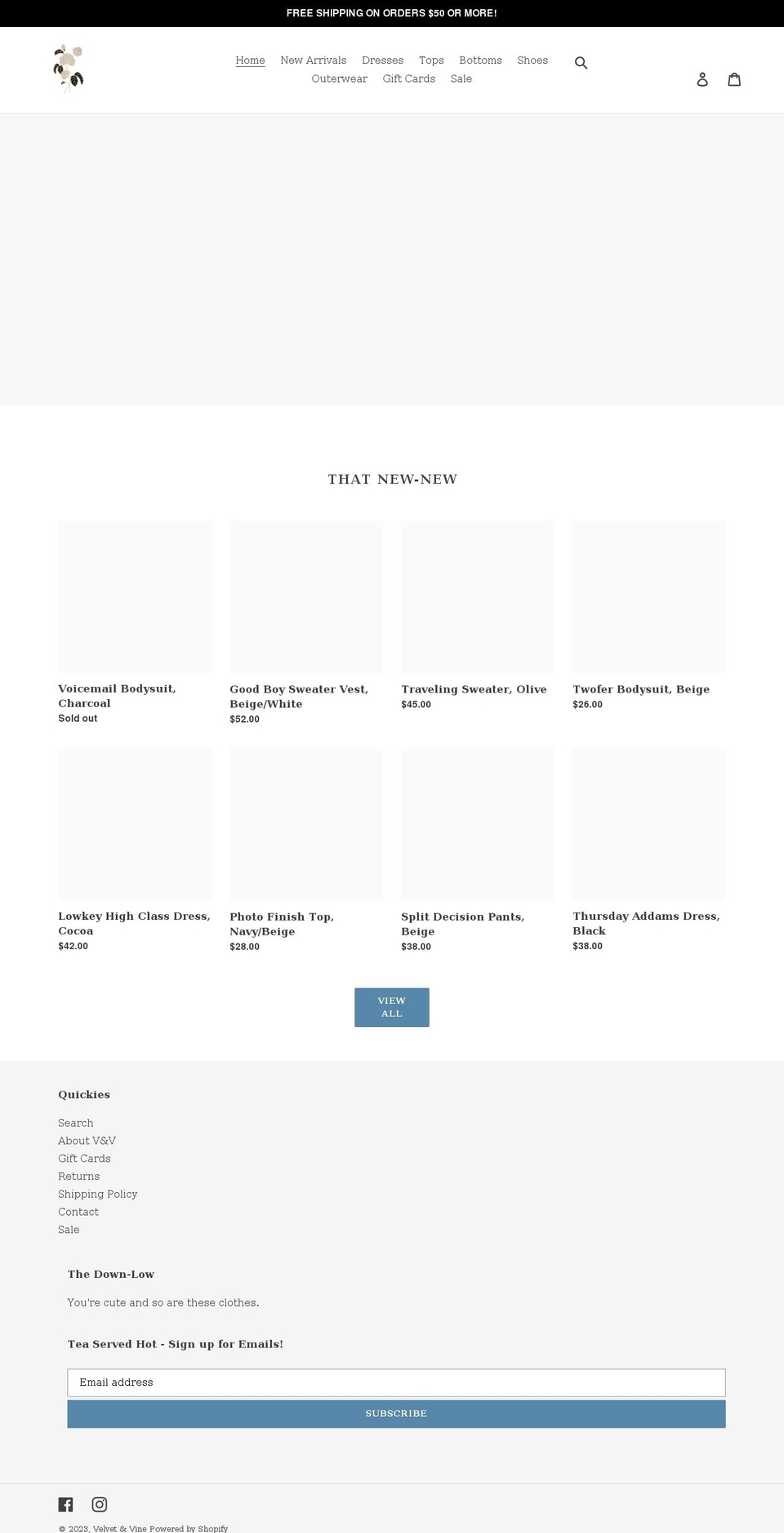 shopvelvetandvine.com shopify website screenshot