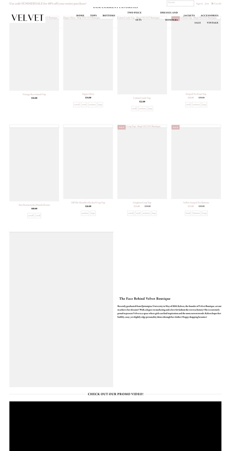shopvelvetboutique.com — Shopify storefront screenshot